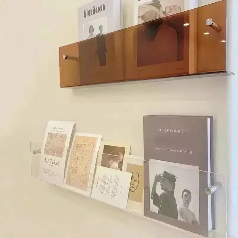 Zwevende Boekenplank Wand PVC 40 50 80 cm Transparant Boeken Tijdschriften Muurmontage Modern