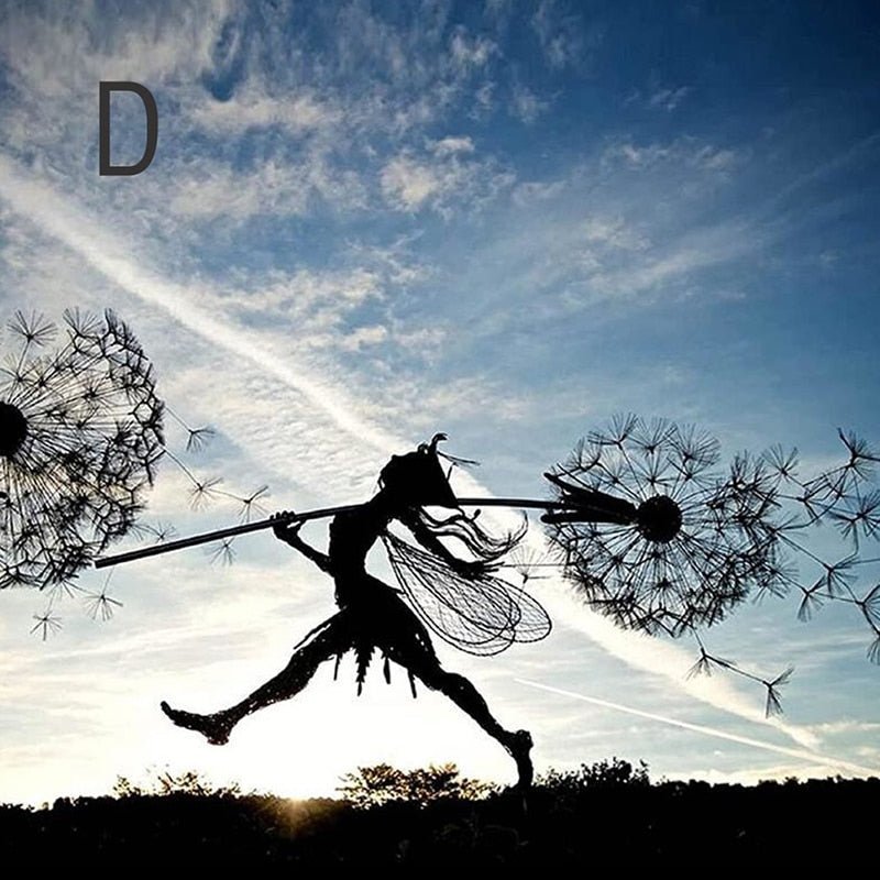 Feë Tuinspinner met Paardenbloem - Windspinner Tuindecoratie 25 cm - IJzeren Tuinsteker met Draaiend Feëfiguur en Paardenbloembloemen - Weervaste Tuinversiering voor Bloembedden en Paden