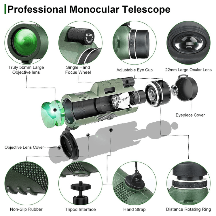 Compacte 600x Ultra-Zoom Monoculair - HD Lens, Lichtgewicht, Ideaal voor Wandelen, Vogels Kijken en Sportevenementen