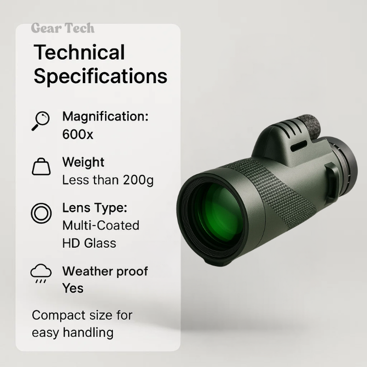 Compacte 600x Ultra-Zoom Monoculair - HD Lens, Lichtgewicht, Ideaal voor Wandelen, Vogels Kijken en Sportevenementen