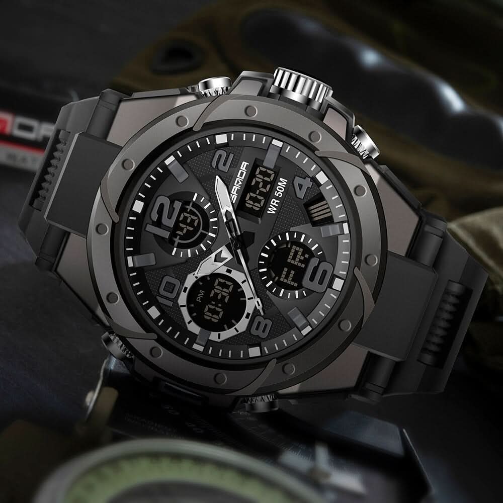 Multifunctioneel Horloge met Analoge en Digitale Display voor Heren