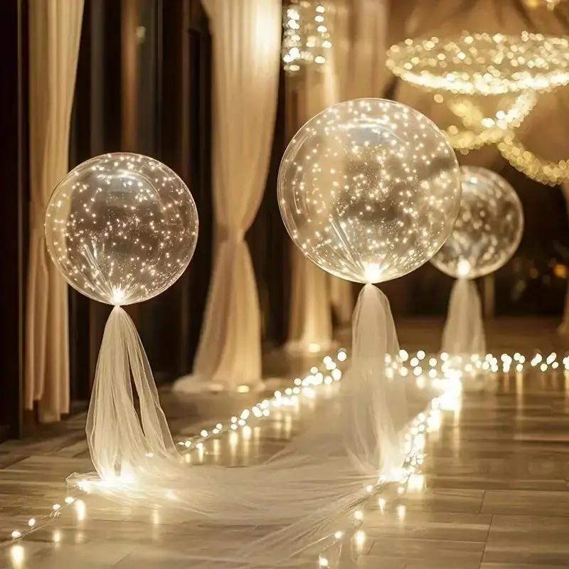 LED Ballonnen Buiten Tuinfeest Transparant 45cm Set 10 Warm Wit Lichtdraad op Batterij Herbruikbaar