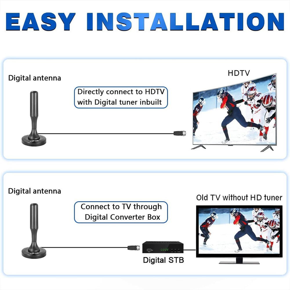 Digitale TV Antenne 4K Magnetisch 300 Mijl Bereik DVB-T2 ATSC 25dBi Zwart Metaal Coax Kabel 5m Binnen Buiten