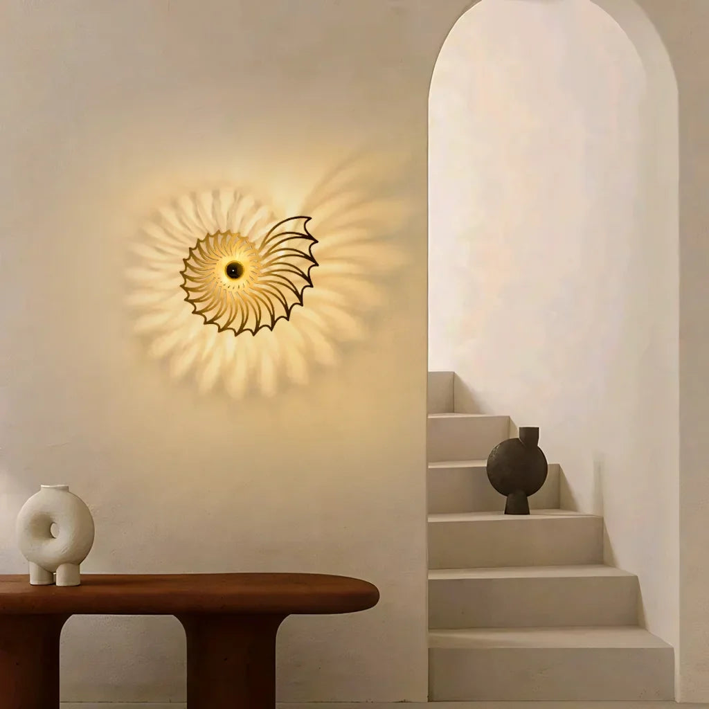 Ronde Wandlamp 50 cm Goud Keramiek Handgemaakt LED Drukknop Snoer 150 cm