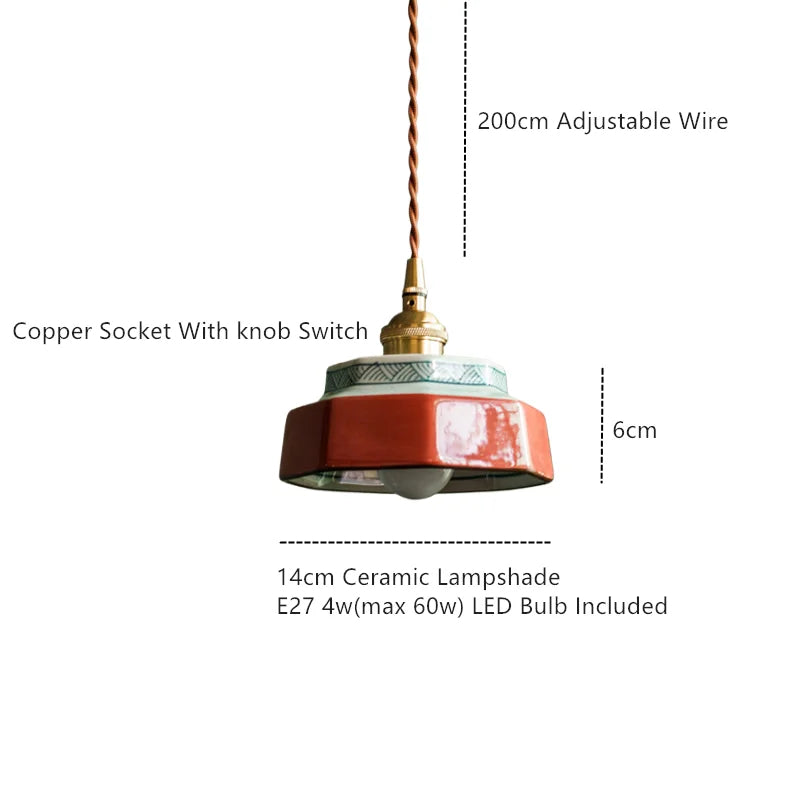 Handgeschilderde Keramische Hanglamp - Scandinavische Stijl met Koperen Fitting