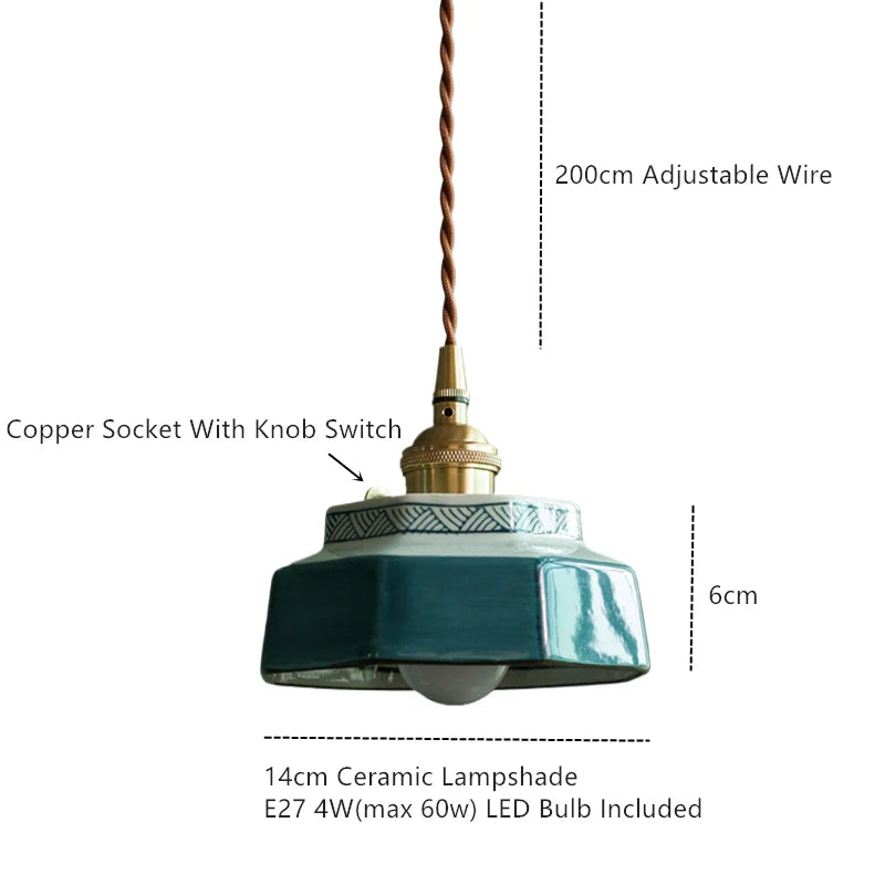 Handgeschilderde Keramische Hanglamp - Scandinavische Stijl met Koperen Fitting