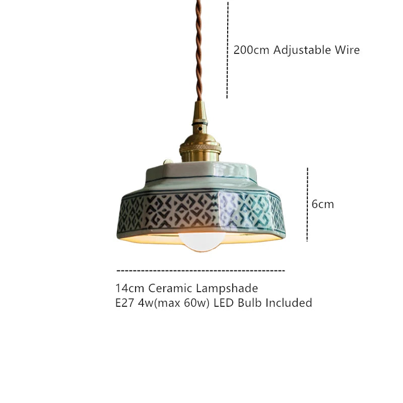 Handgeschilderde Keramische Hanglamp - Scandinavische Stijl met Koperen Fitting