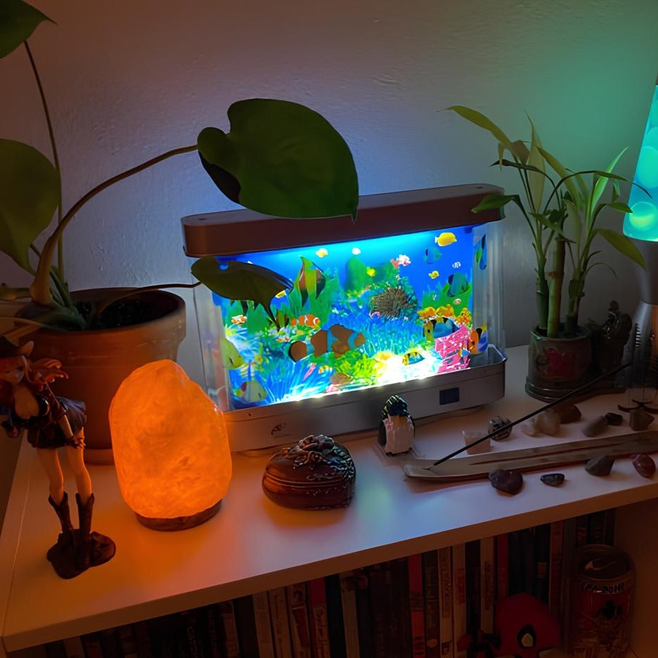 Retro Aquariumlamp met Bewegende Vissen - Rustgevende Sfeerverlichting voor Woonkamer, Kantoor, Kinderkamer | Geen Onderhoud Nodig | Nostalgische LED-lamp