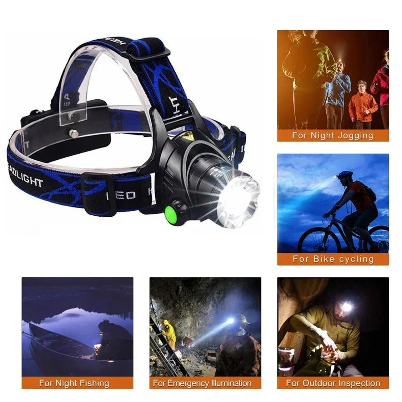 Oplaadbare Hoofdlamp LED 2000 Lumen Verstelbare Zoom Waterdicht Hoofdverlichting voor Outdoor Wandelen Kamperen