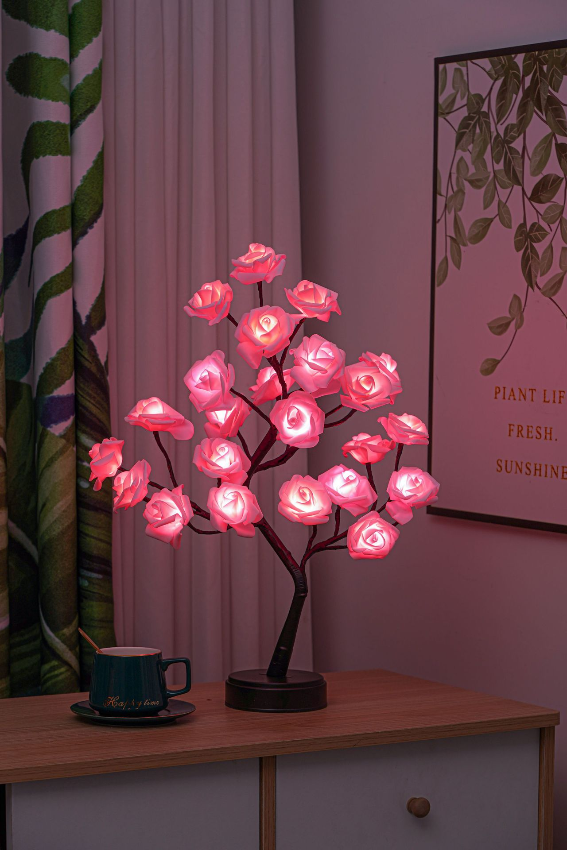 LED Bloesemtaklamp met 24 Bloemen Warm Wit 40cm - Decoratieve Sfeerverlichting Interieur Kunstbloemen op Batterij USB Tafellamp