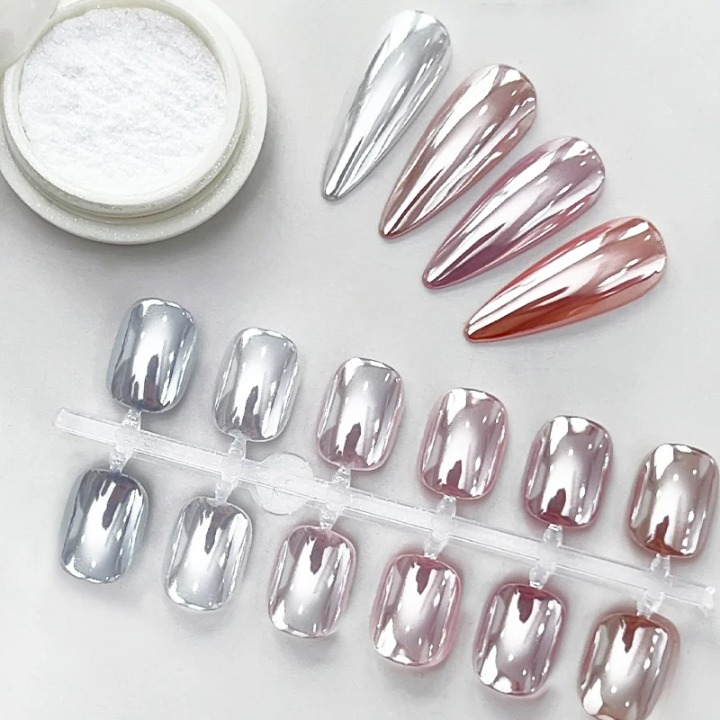 Chroompoeder voor Nagels Zilver - Spiegeleffect Nagelpoeder voor Gel en Acryl