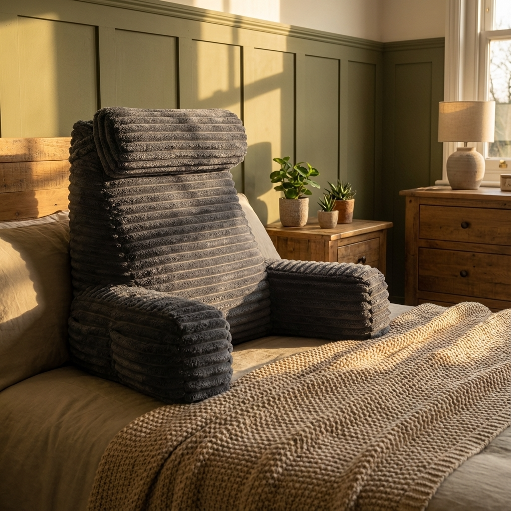 Rugsteunkussen met Armleuningen en Verstelbaar Hoofdsteun Comfortabel Leeskussen voor Bed en Sofa Ontspanning