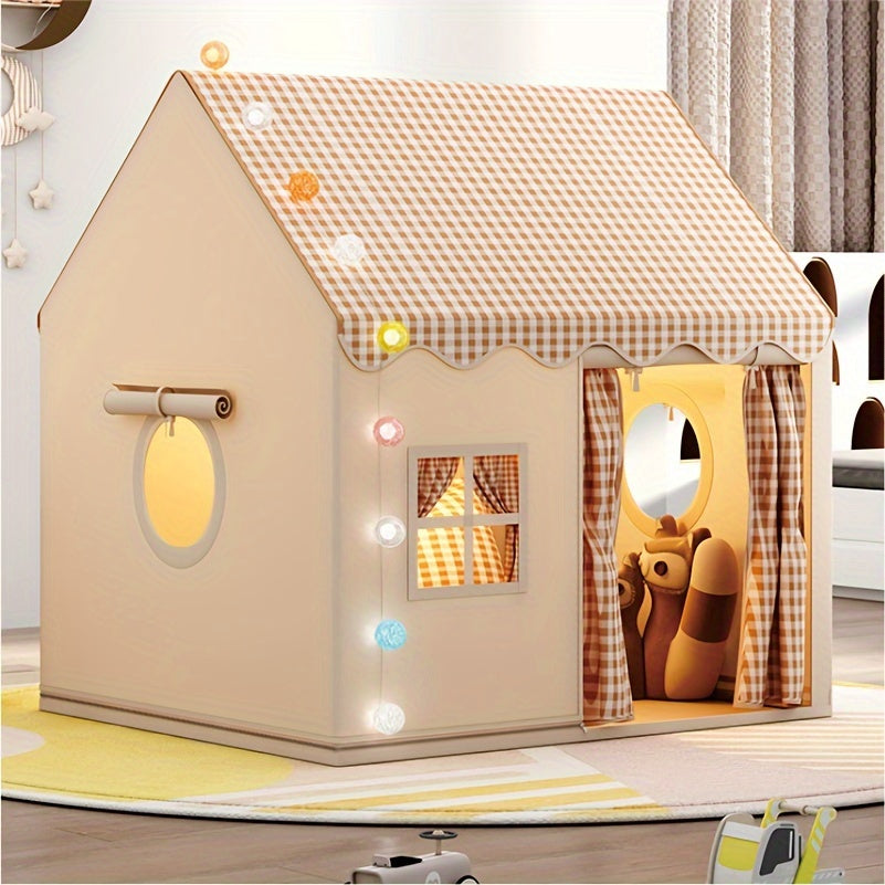 Kinder Speeltent Binnen Speelhuisje 130x120x100cm Met Gordijnen En Ramen