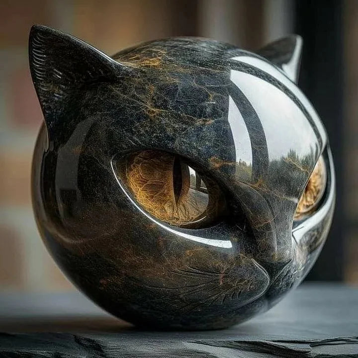 Decoratieve Kattenkop Sculptuur - Glanzende Afwerking met Hypnotiserende Ogen