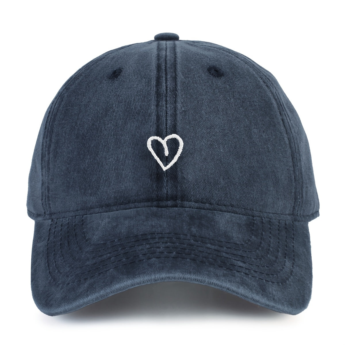 Vintage Baseballcap met Hartstiksel - Verstelbaar Katoen Gewassen Stijl Sportpet Zomerpet Dames Heren Casual Cap