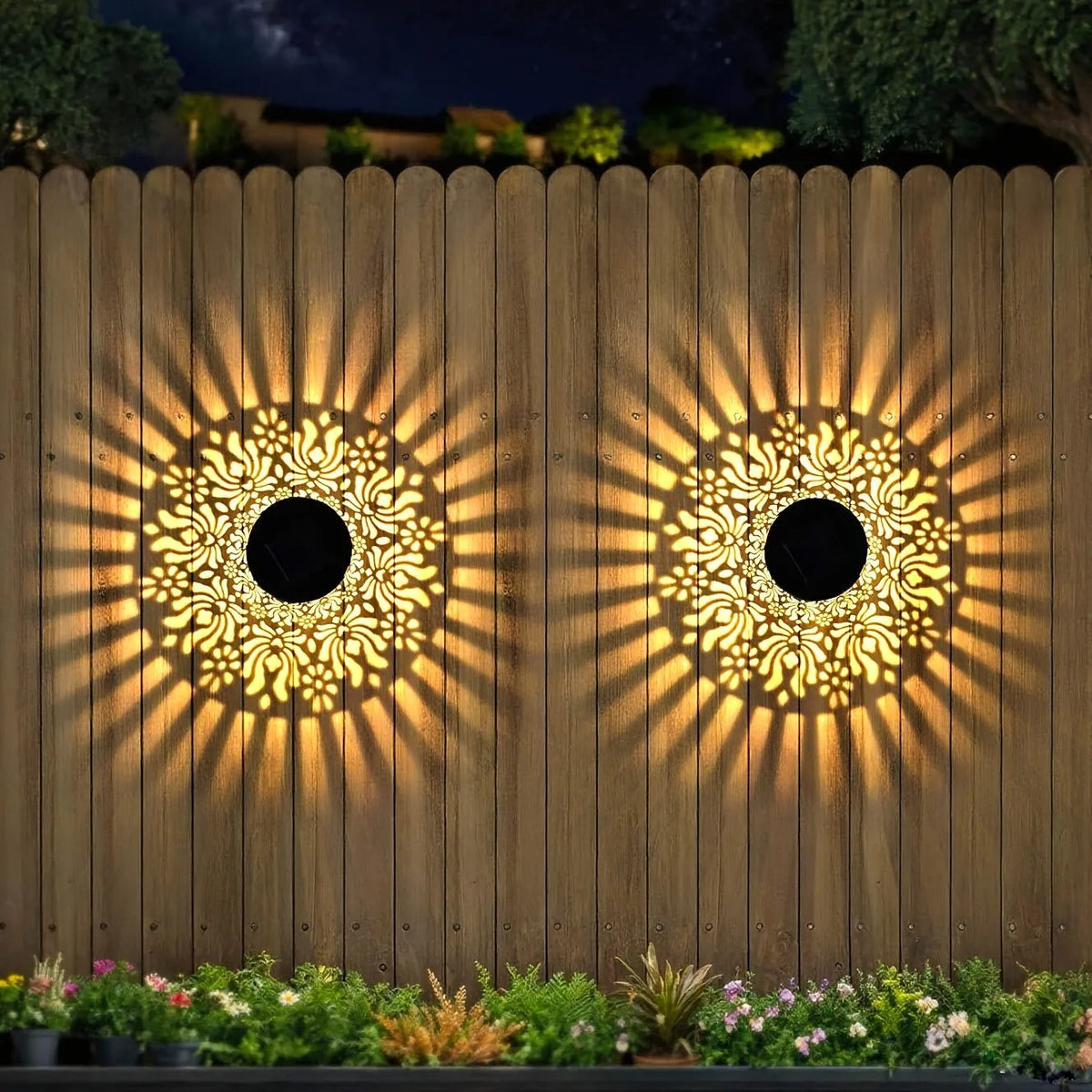 Solarwandlamp Set Pioenroos Schaduwspel Tuinverlichting Ijzeren Wanddecoratie Buitenlamp Draadloos Zelfklevend - 2 Stuks