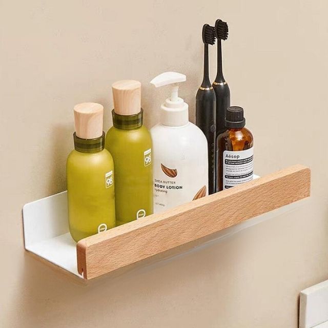 Badkamer wandplank van massief hout - Zonder boren, natuurlijk design