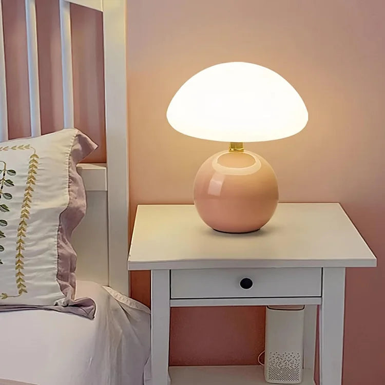 Franse paddenstoel tafellamp van keramiek met verstelbaar warm licht in Bauhaus stijl