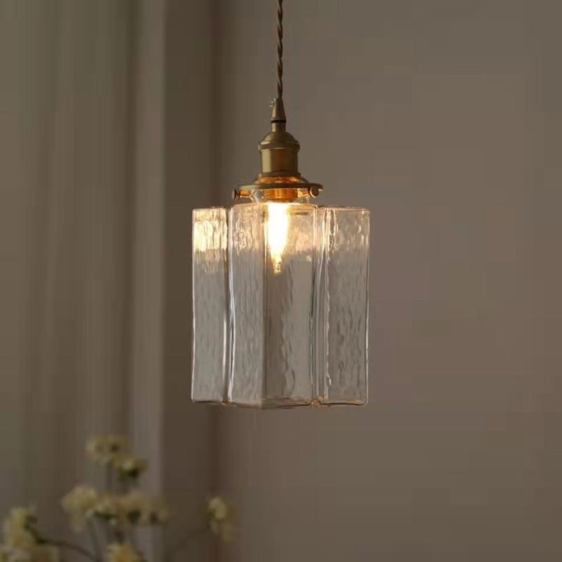 Vintage Hanglamp met Gegolfd Glas & IJzeren Armatuur - Vierkant/Rechthoekig - Scandinavisch Design voor Woonkamer