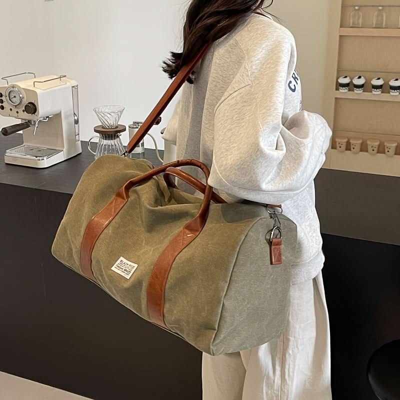 Vintage Weekendtas Canvas met Ruime Vakken voor Reizen Gym Sport Casual Retro Stijl Duffeltas Schoudertas