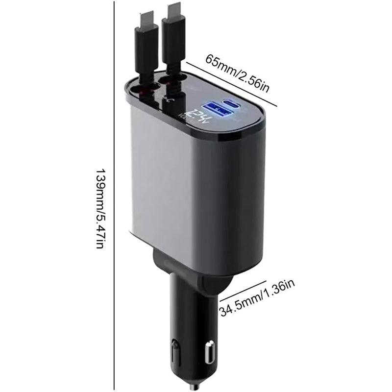 Auto Snellader Intrekbare Kabel 4-in-1 Type-C Lightning Micro-USB Sigarettenaansteker Oplader 12V 24V Auto