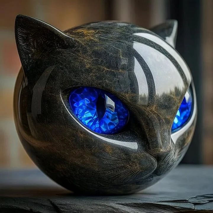 Decoratieve Kattenkop Sculptuur - Glanzende Afwerking met Hypnotiserende Ogen