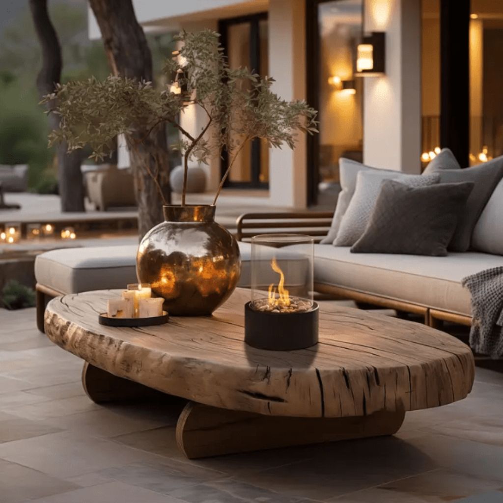 Tafel Vuurkorf Cilinder Glas Marmer Bioethanol Binnen Buiten Terras Eetkamer Hygge Sfeerverlichting Sfeerhaard