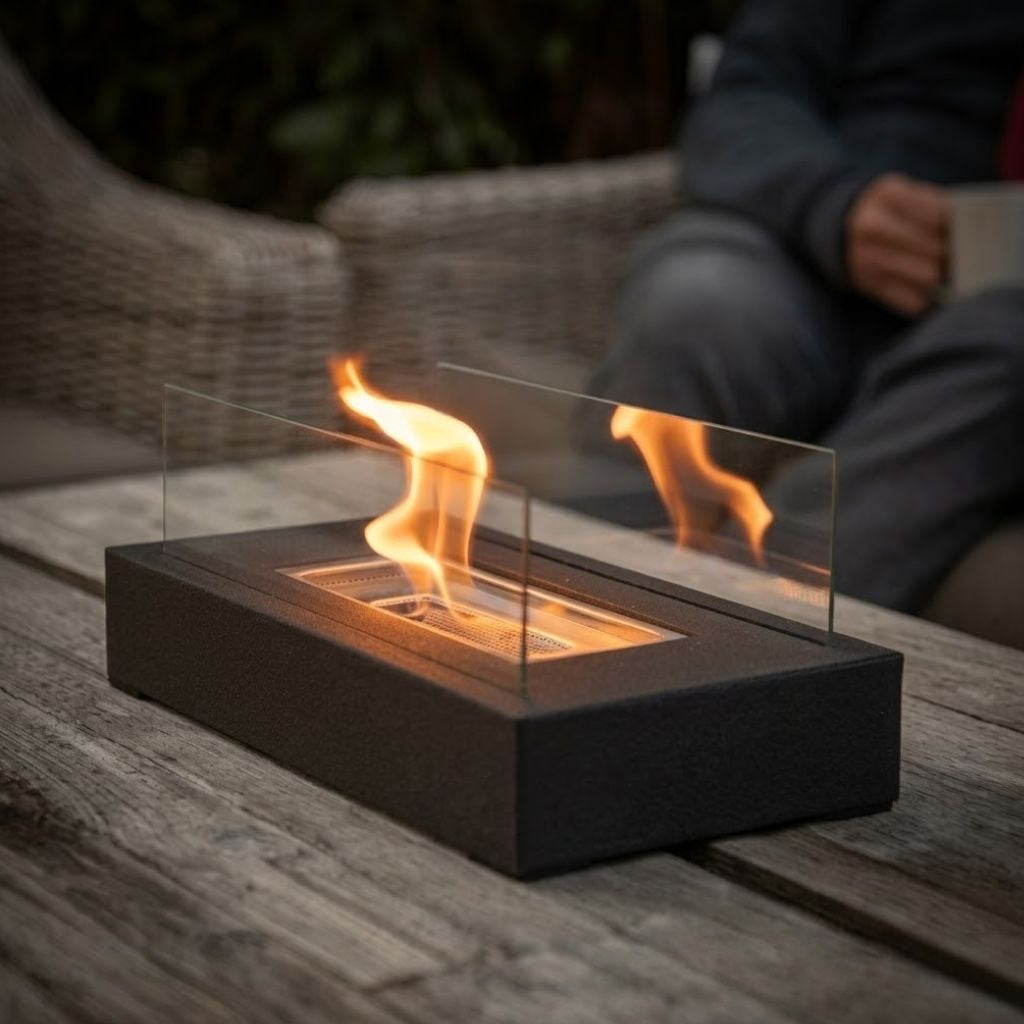 Tafel Vuurkorf Rechthoekig Gehard Glas Bio-Ethanol Sfeerverwarming Binnen Buiten Draagbaar Modern Design