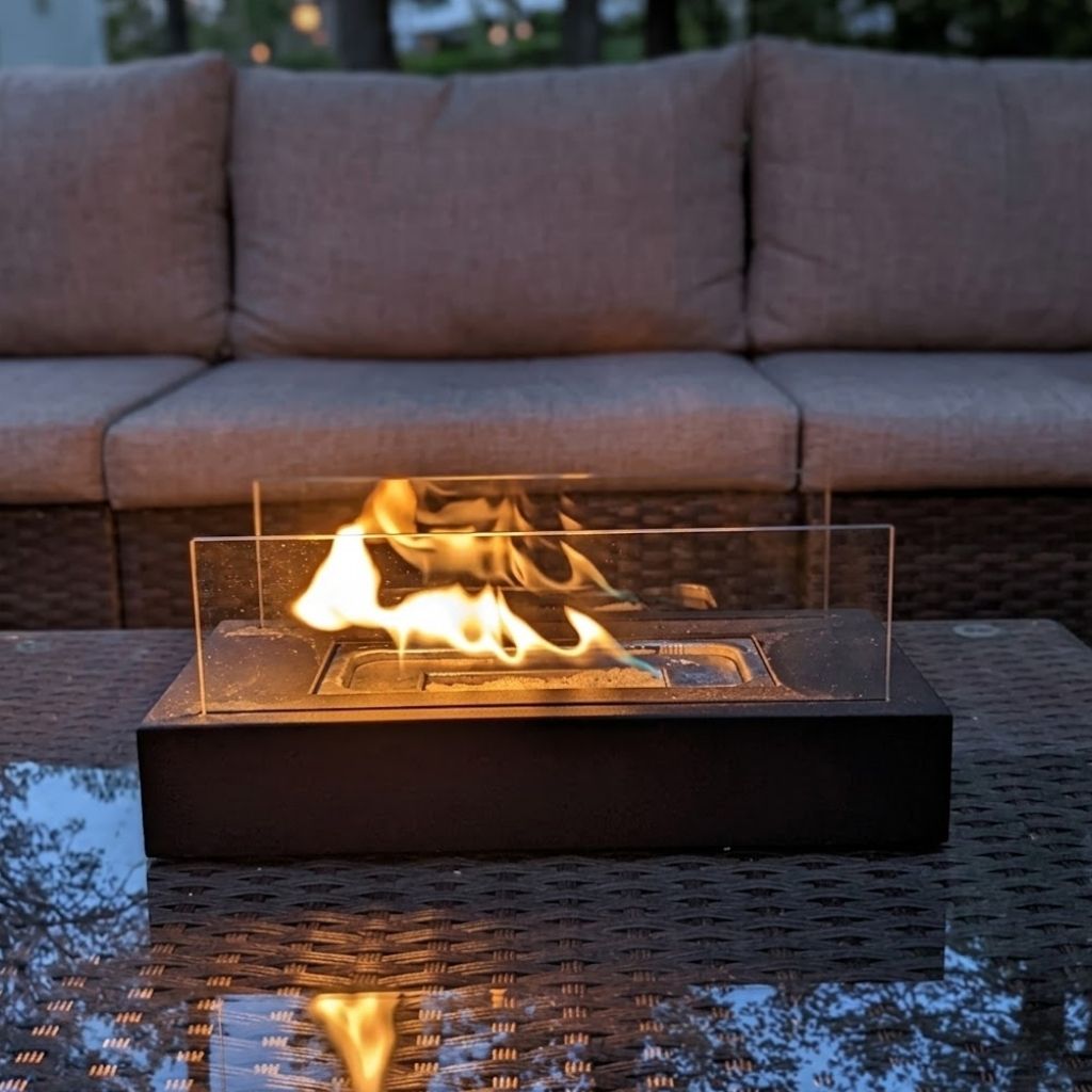 Tafel Vuurkorf Rechthoekig Gehard Glas Bio-Ethanol Sfeerverwarming Binnen Buiten Draagbaar Modern Design