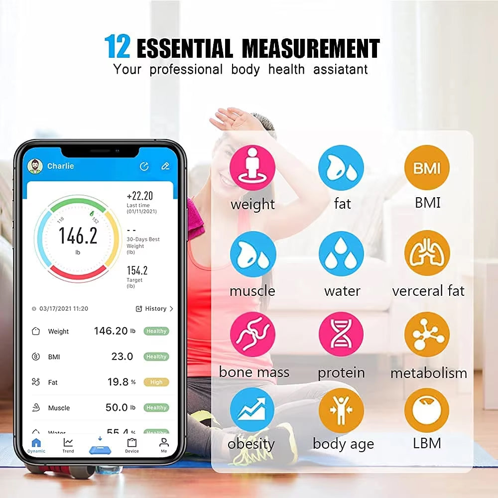 Slimme Personenweegschaal met Lichaamsanalyse Bluetooth App 13 Metingen Precisie 10g Digitaal Badkamer
