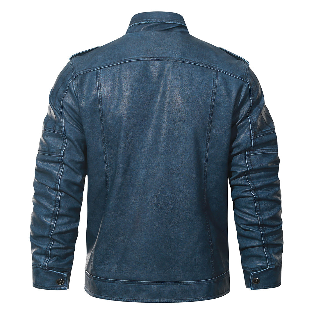 Fleece Bikerjack Heren Dames Blauw PU Leder Waterafstotend Slijtvast Robuust Motorjas Winter Warm Comfort