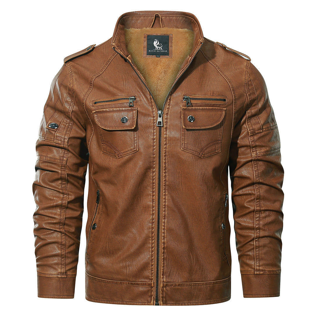 Fleece Motorjas Dames Heren Biker Jacket Kunstleer Waterbestendig Sienna Bruin Zwart Casual Streetwear
