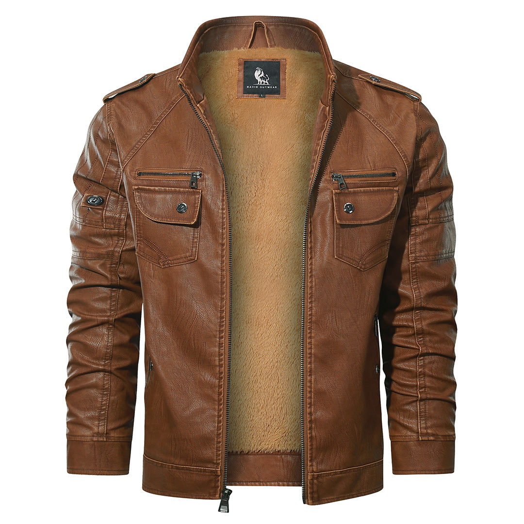 Fleece Motorjas Dames Heren Biker Jacket Kunstleer Waterbestendig Sienna Bruin Zwart Casual Streetwear