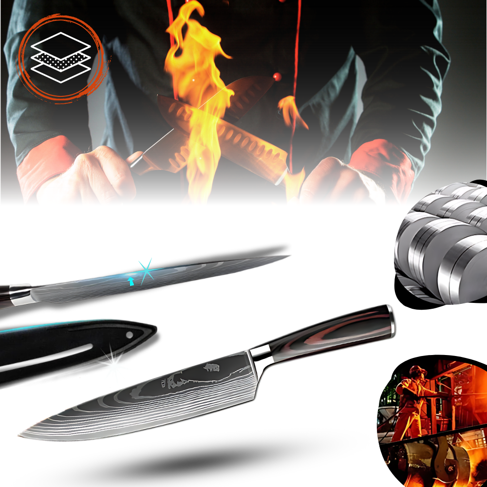 Japans Messenset 48-Laags Damascusstaal Pakkawood Handvat Santoku Koksmes Broodmes Groentenmes Professioneel