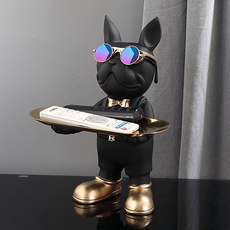 Franse Bulldog Butler Sculptuur met Dienblad - Decoratieve Hondenfiguur in Loungende of Staande Pose - Speelse Hondenliefhebber Woonaccessoire