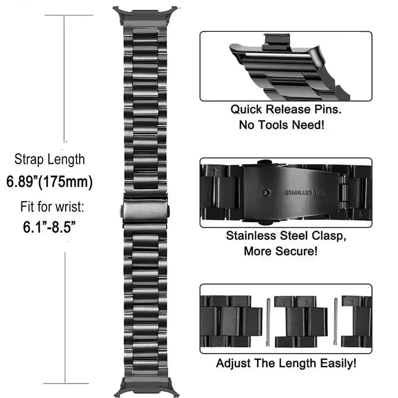 Roestvrijstalen Horlogeband 22cm Verstelbaar Schakelband Metaal Smartwatch Polsband Universeel Compatibel
