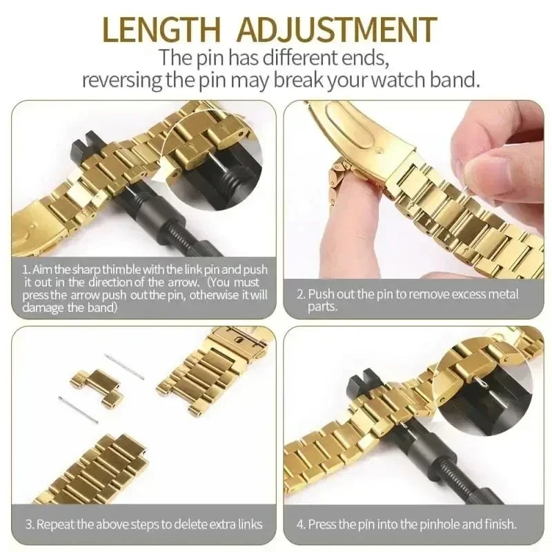Roestvrijstalen Horlogeband 22cm Verstelbaar Schakelband Metaal Smartwatch Polsband Universeel Compatibel