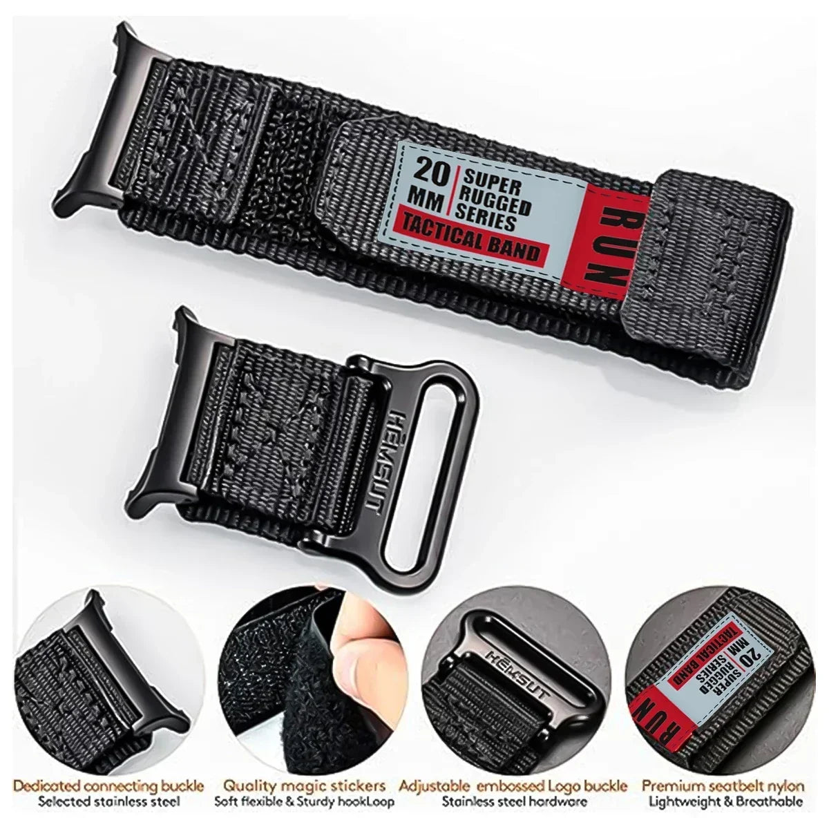 Nylon Smartwatch Bandje Tactical voor Galaxy Watch 8 9 Classic Verstelbaar Sportief Ademend Polsband