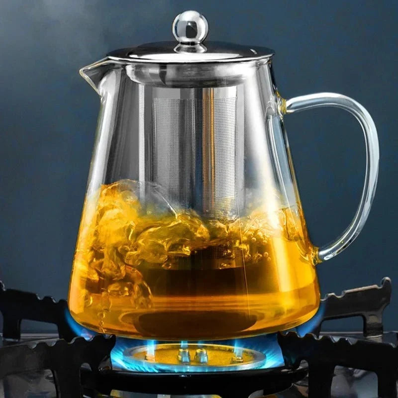 Glazen Theepot met RVS Theezeef 550ml 950ml 1300ml Hittebestendig Borosilicaatglas Transparant Thee Zetten
