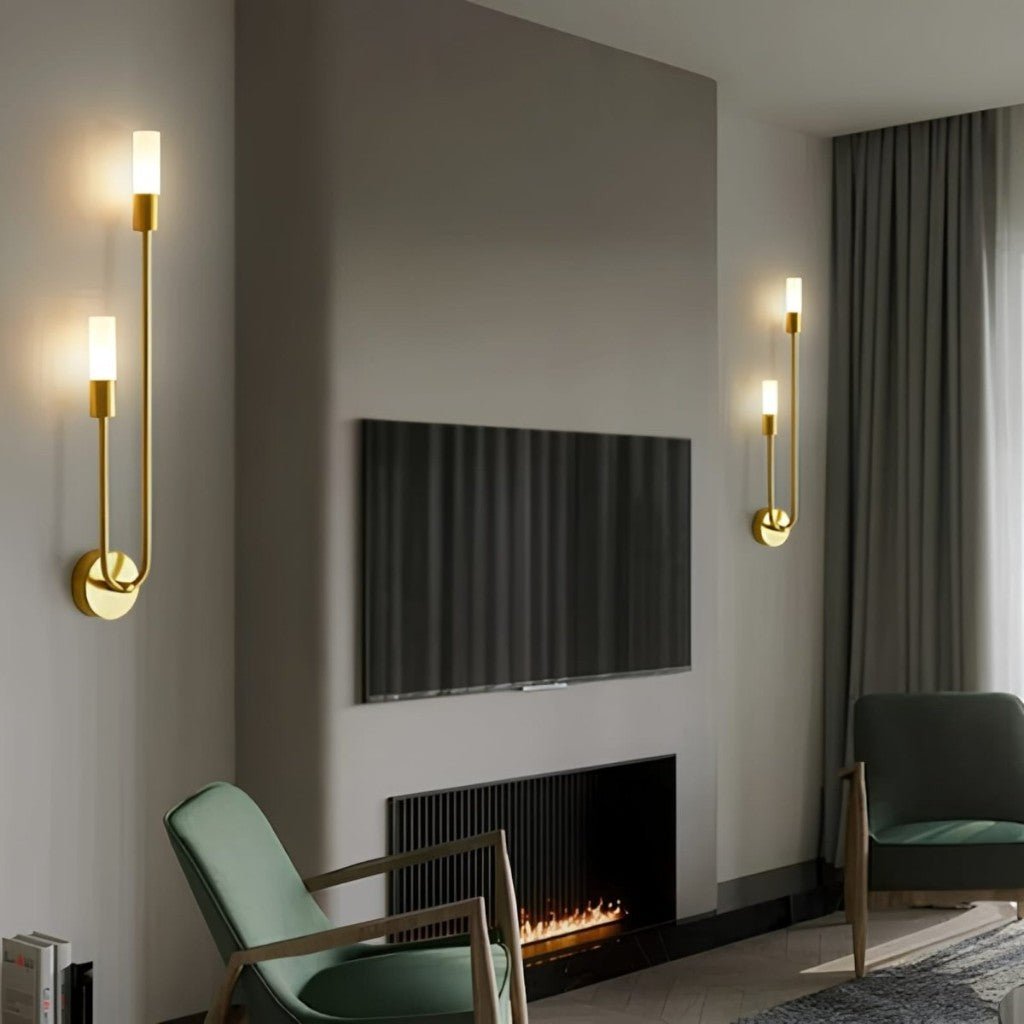 Wandlamp Goud met Dubbele Matte Glazen Cilinders 55cm Warm Wit Licht Verticaal Modern Design Woonkamer
