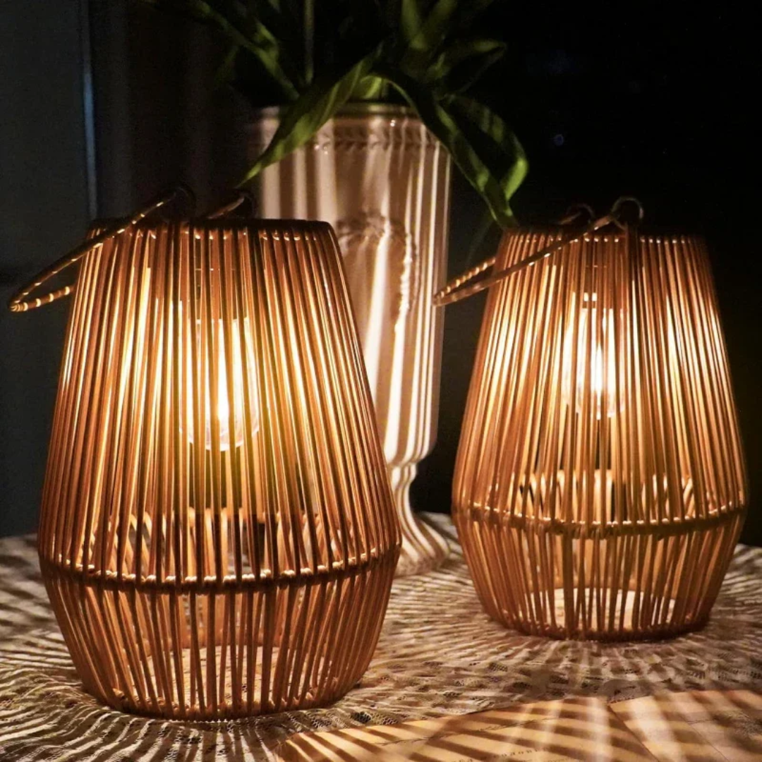 Handgevlochten Zonne-energie Tuinlantaarn met LED-verlichting Weerbestendig voor Terras en Tuin