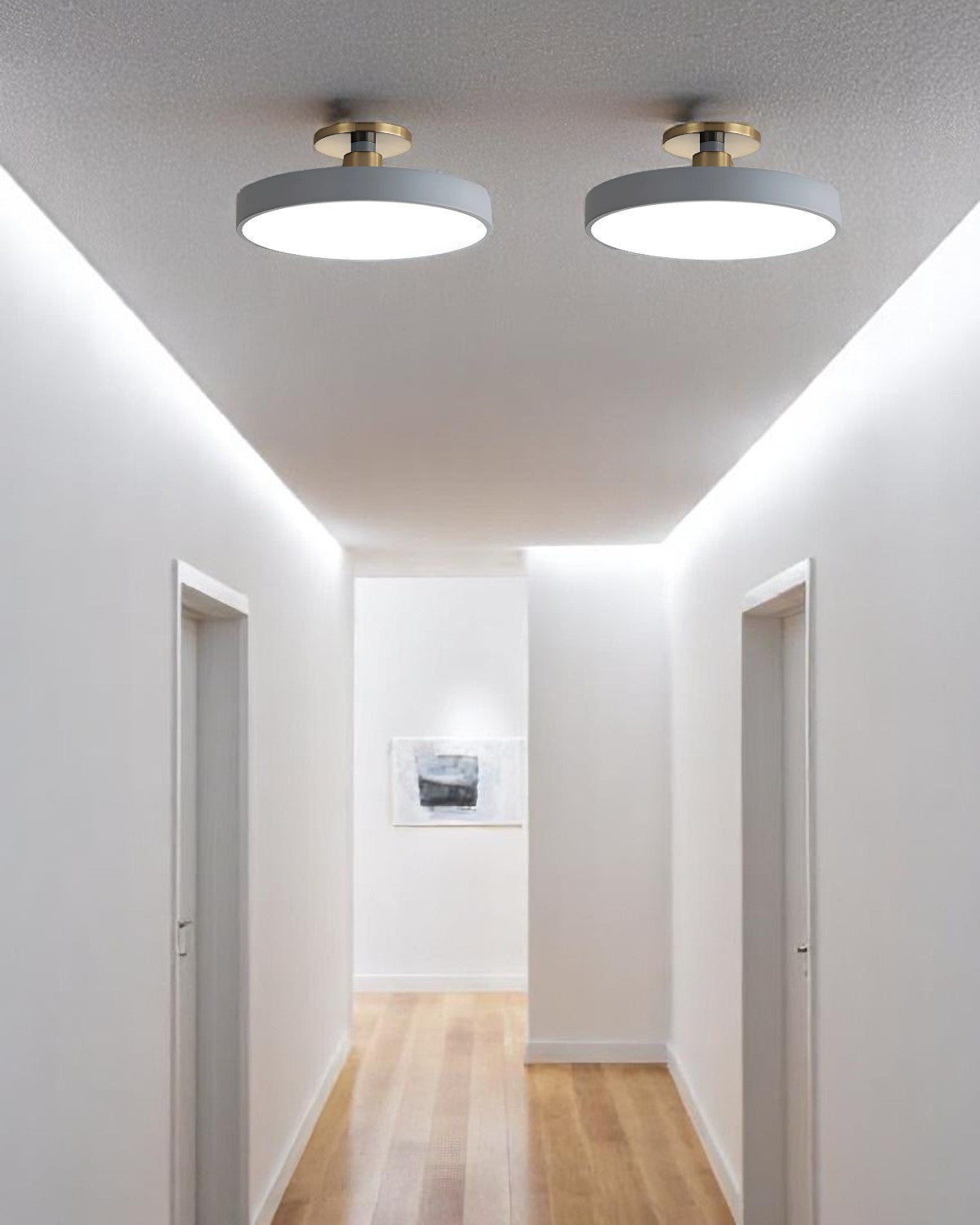Moderne ronde plafondlamp met goud detail en acryl diffuser - minimalistische semi flush design verlichting voor woonkamer en slaapkamer