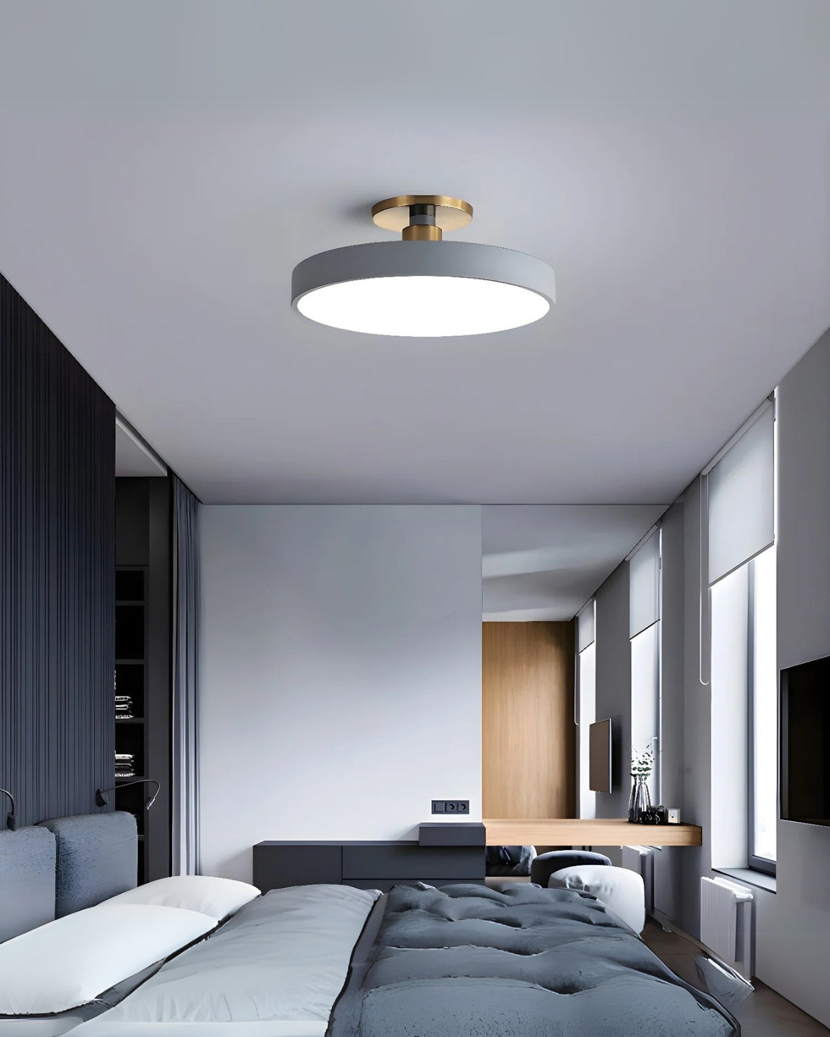 Moderne ronde plafondlamp met goud detail en acryl diffuser - minimalistische semi flush design verlichting voor woonkamer en slaapkamer