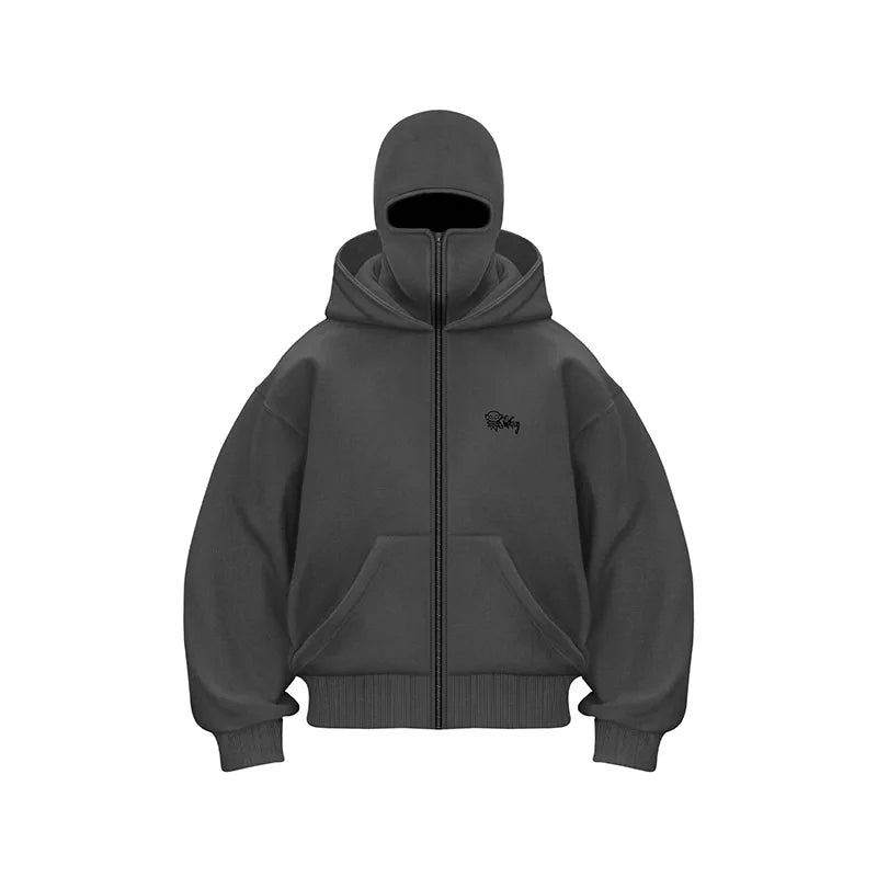 Ritshoodie met Geïntegreerd Balaclava Masker - Warme Wintertrui met Rits voor Outdoor Sport en Activiteiten