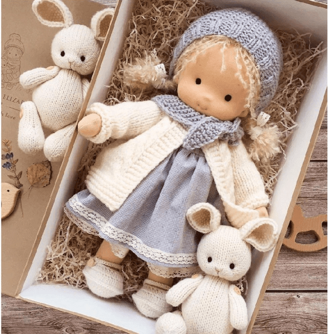 Handgemaakte Waldorf Knuffelpop 35cm Zachte Katoenen Pop voor Kinderen Natuurlijk Speelgoed Fantasiespel 2+ Jaar
