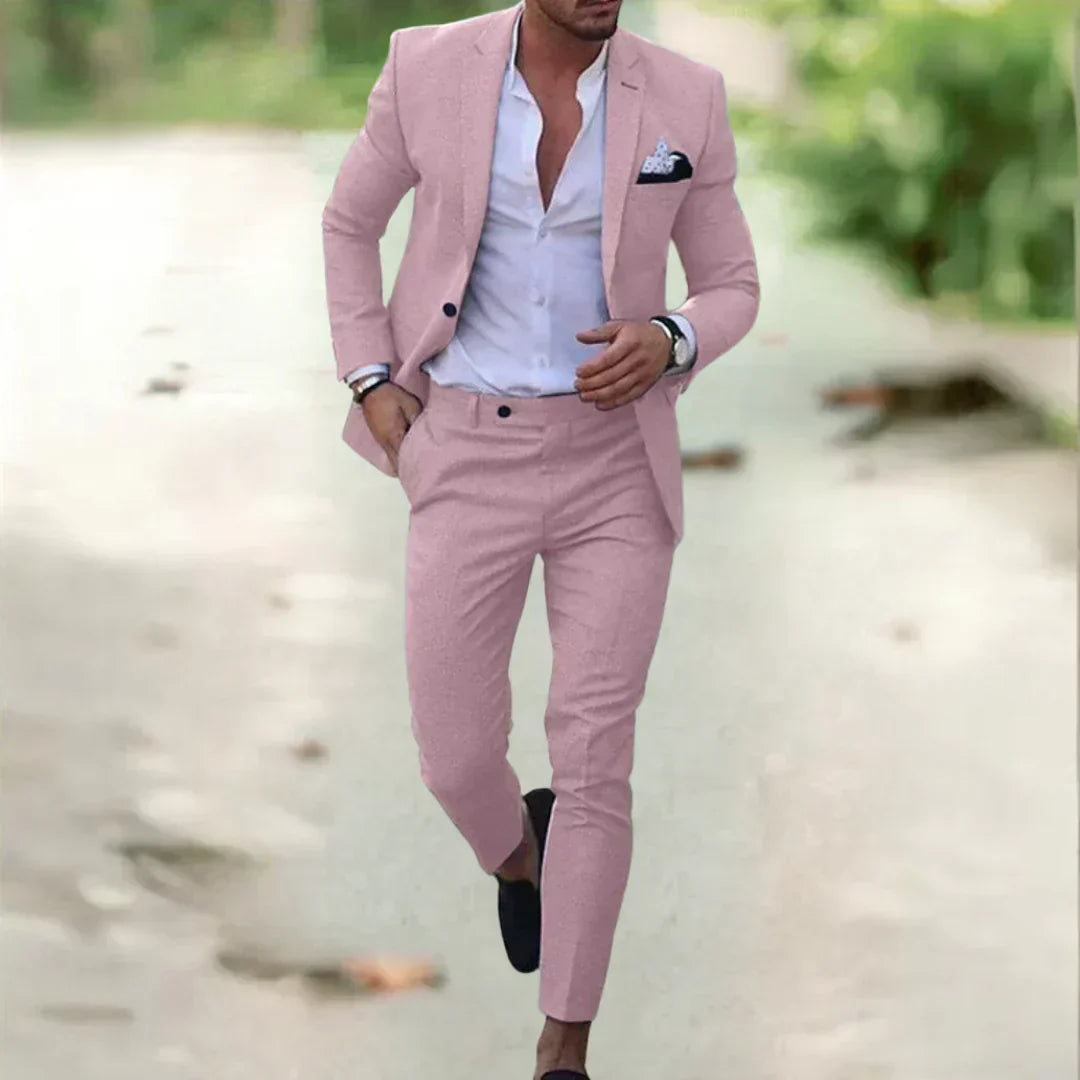 Tweedelig Linnen Herenkostuum Slim Fit Zomer Bruiloft Business Comfortabel Ademend 70% Linnen 30% Katoen