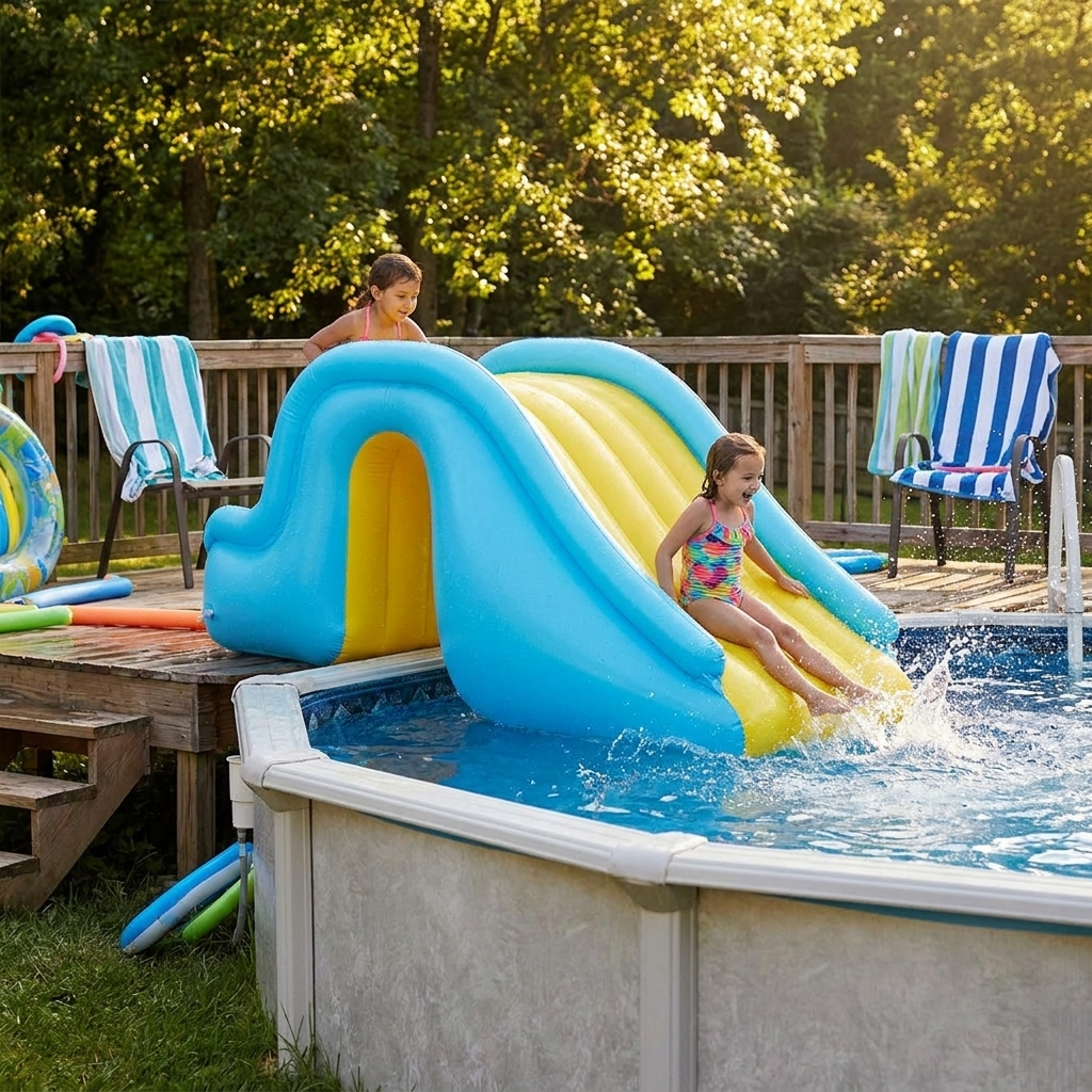 Opblaasbare Glijbaan PVC 180x90 cm Blauw Geel Zwembad Tuin Waterglijbaan Kinderen Zomer Speeltoestel
