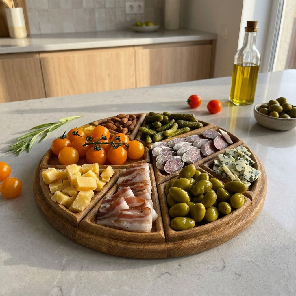 Houten Serveerplank Rond 25cm Rubio Olie Was Kaasplank Snackplank Tapasplank Uitneembare Vakken Hapjesplank Gasten Borrelplank