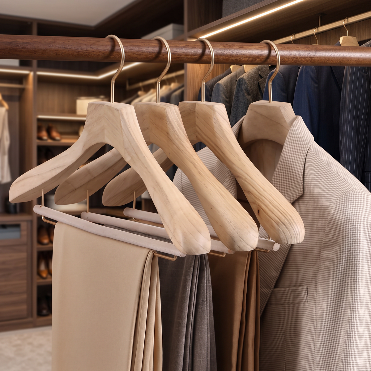 Pakhangers Hout Breed Antislip Kamferhout Champagne Haak Kast