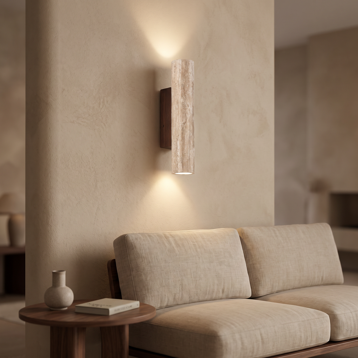 Travertin Wandlamp LED Natuursteen 28-32 cm Warm Wit Up- en Downlight Design Woonkamer Hal